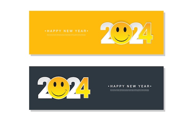 Feliz año nuevo conceptos de inspiración de creatividad con un icono de sonrisa conjunto de fondo 2024