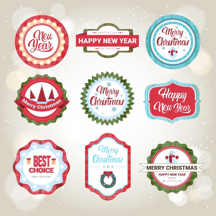 Vector feliz año nuevo conjunto de etiquetas