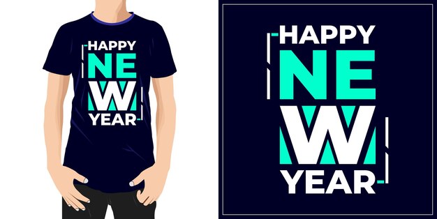 Feliz año nuevo diseño listo para la etiqueta de la camiseta de la taza o la impresión Vector Premium
