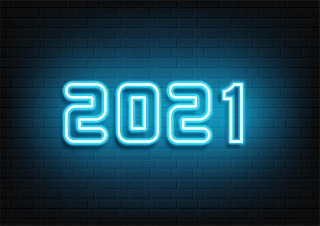 Feliz año nuevo diseño de neón. 2021 texto de neón. signo de año nuevo de neón 2021. ilustración de vector.