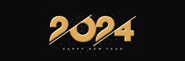 Feliz año nuevo diseño número 2024 con una pieza de oro Vector Premium Feliz año nuevo 2024