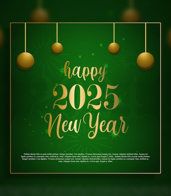 Feliz año nuevo Diseño de publicaciones en redes sociales verdes