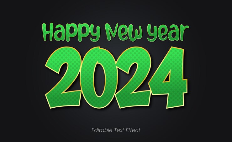 Vector feliz año nuevo efecto de texto 2024 editable