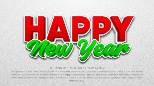 Feliz año nuevo efecto de texto 3d editable