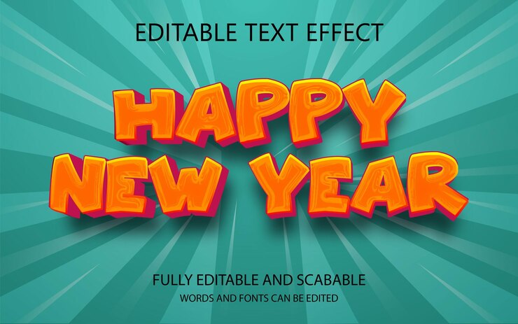 Vector feliz año nuevo efecto de texto 3d y efecto de texto editable estilo 3d