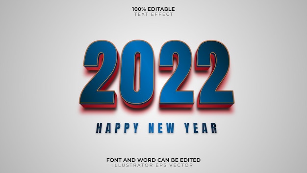 Feliz año nuevo efecto texto azul rojo brillante led completamente editable