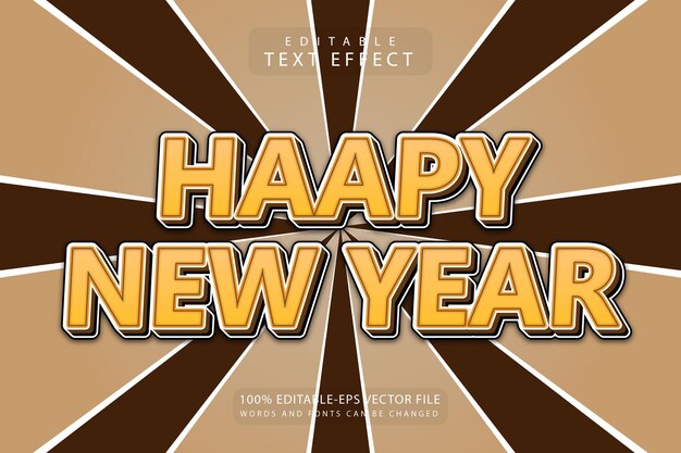 Feliz año nuevo efecto de texto editable 3 dimensiones estilo de dibujos animados en relieve