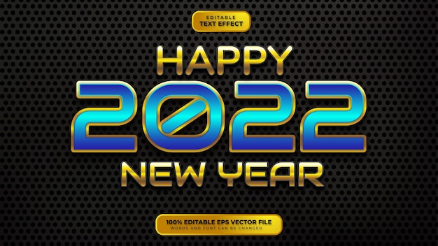 Feliz año nuevo efecto de texto editable 3d de oro azul