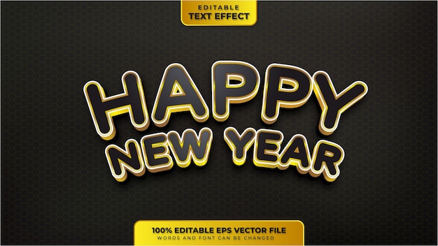 Feliz año nuevo efecto de texto editable 3d de oro negro