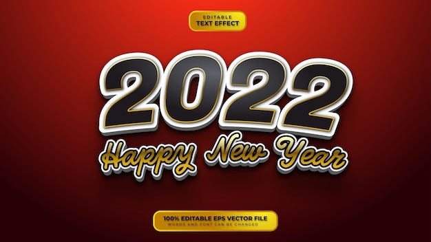 Feliz año nuevo efecto de texto editable 3d de oro negro