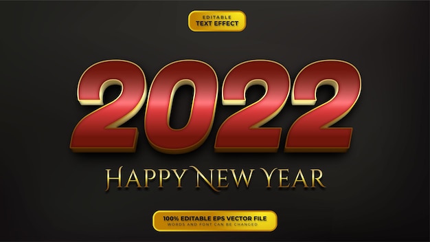 Vector feliz año nuevo efecto de texto editable 3d de oro rojo