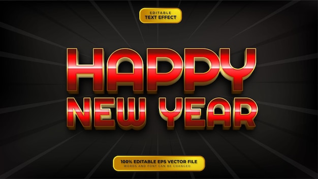 Feliz año nuevo efecto de texto editable 3d de oro rojo