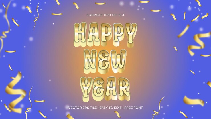 Vector feliz año nuevo efecto de texto editable azul