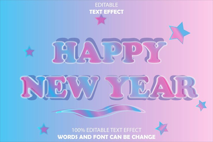 Vector feliz año nuevo efecto de texto editable estilo moderno en relieve 3d