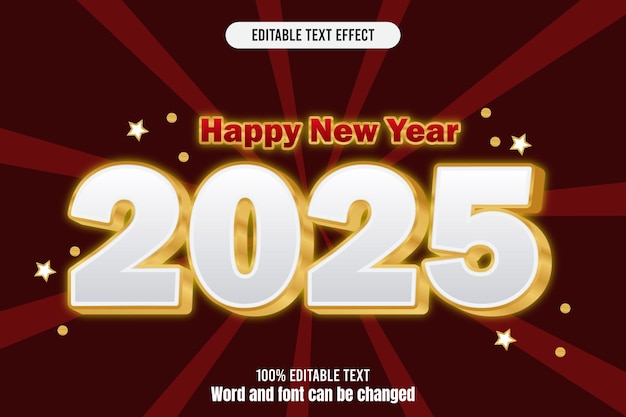 Feliz año nuevo efecto de texto editable lujo en relieve 3D