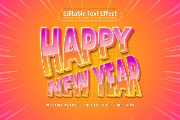 Vector feliz año nuevo efectos de texto 3d editables