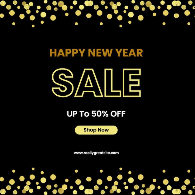 Feliz año nuevo elegante negro y oro venta promocional oferta de descuento plantilla