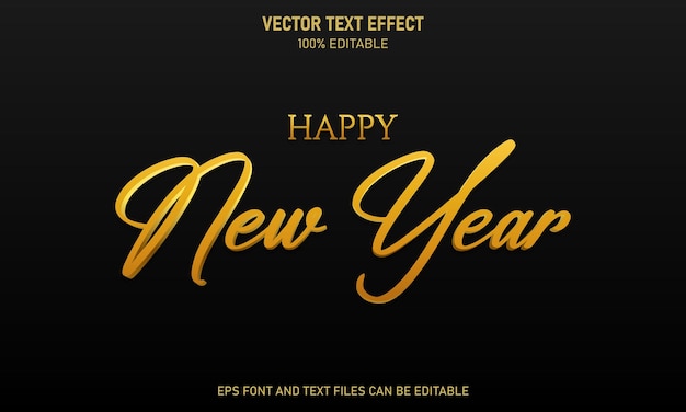 Feliz año nuevo estilo oro 3D efecto de texto editable