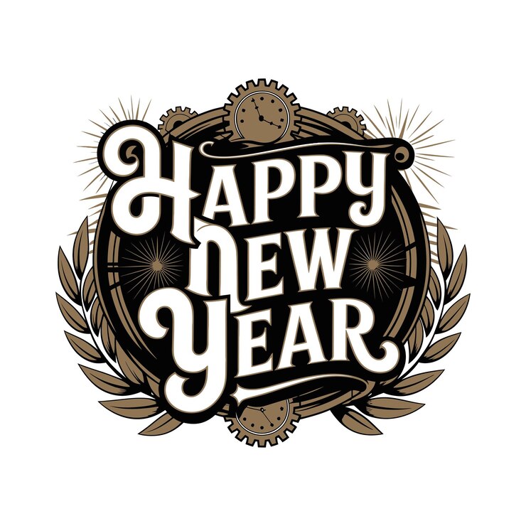 Feliz año nuevo estilo retro tipografía caligrafía diseño de camiseta