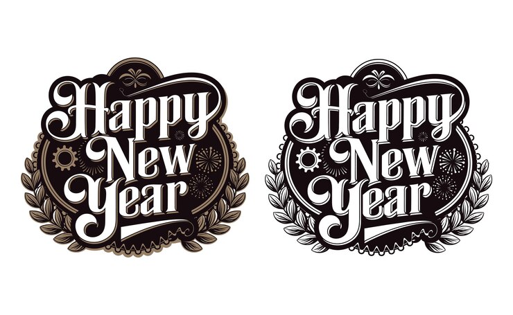 Feliz año nuevo estilo retro vintage caligrafía diseño de camiseta
