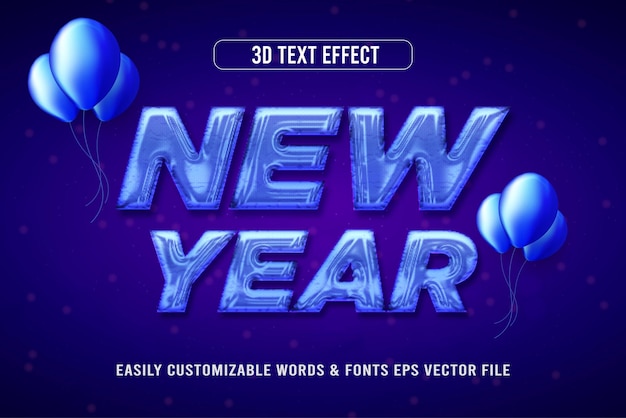 Vector feliz año nuevo estilo de texto editable azul