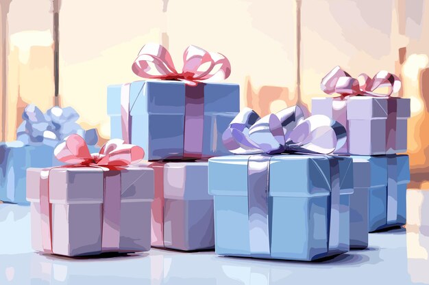Vector feliz año nuevo y feliz navidad 2022 cajas de regalos blancas con arcos dorados y pañuelos dorados