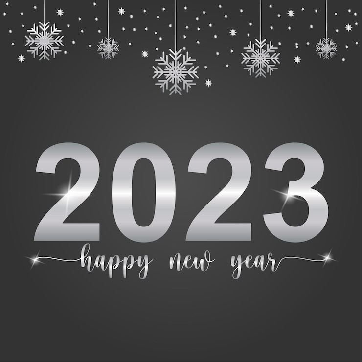 Feliz año nuevo y feliz navidad 2023 vector de diseño con texto plateado