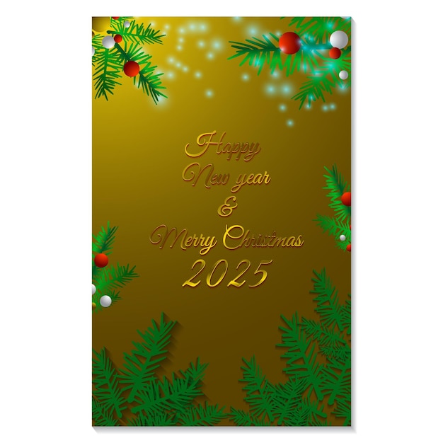 Feliz año nuevo y feliz Navidad 2025 diseño de tarjetas ilustración vectorial