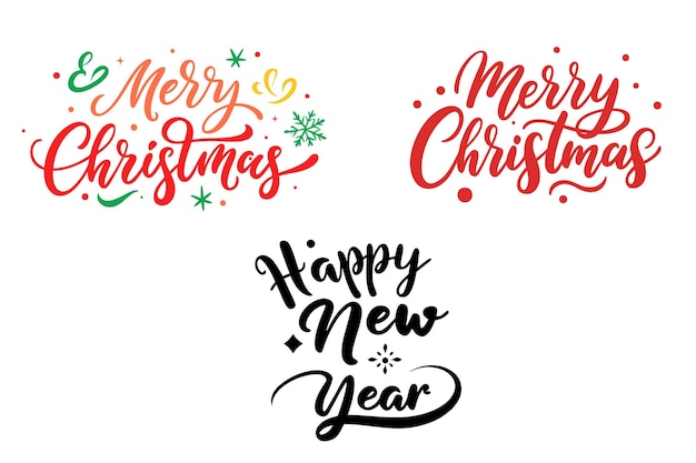 Feliz año nuevo y Feliz Navidad Conjunto tipográfico Diseño vectorial para camiseta