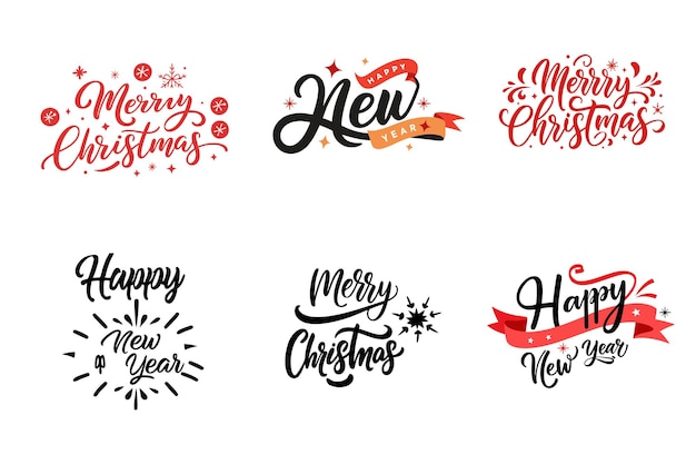 Feliz año nuevo y Feliz Navidad Conjunto tipográfico Diseño vectorial para camiseta