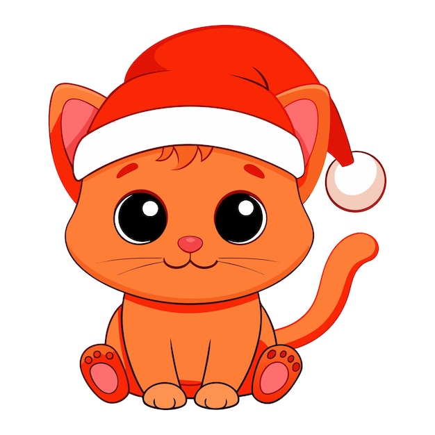 Feliz Año Nuevo y Feliz Navidad Gato lindo en el sombrero de Santa Ilustración vectorial