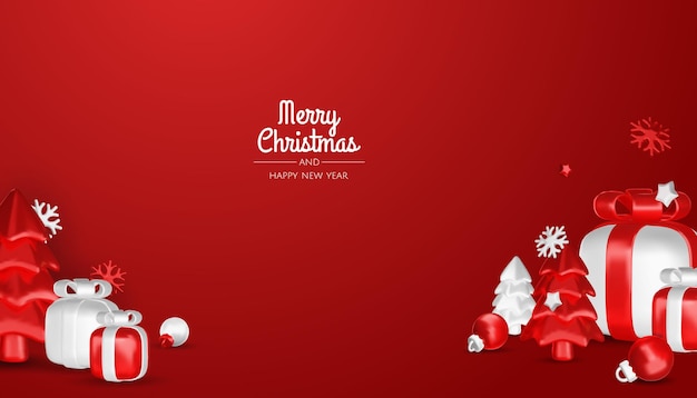 Feliz año nuevo y feliz Navidad Navidad fondo de vacaciones con objetos 3D realistas bauble