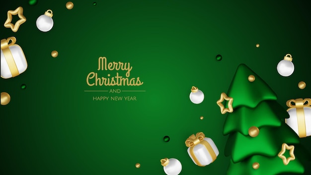 Feliz año nuevo y feliz Navidad Navidad fondo de vacaciones con objetos 3D realistas oro y