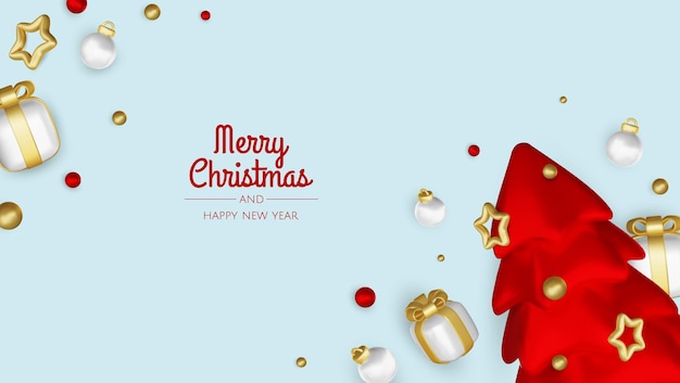 Feliz año nuevo y feliz Navidad Navidad fondo de vacaciones con objetos 3D realistas oro y