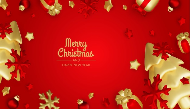 Feliz año nuevo y feliz Navidad Navidad fondo de vacaciones con objetos d realistas bolas de Navidad