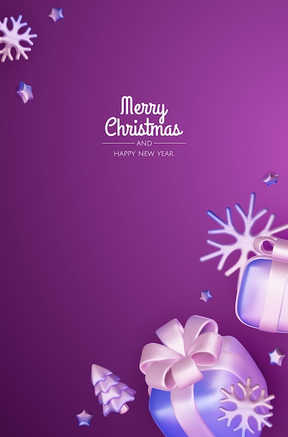 Feliz año nuevo y Feliz Navidad Navidad fondo de vacaciones con objetos d realistas violeta y