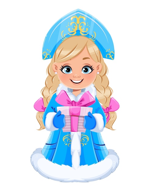 Feliz año nuevo y feliz navidad ruso snegurochka snow maiden lindo personaje de dibujos animados