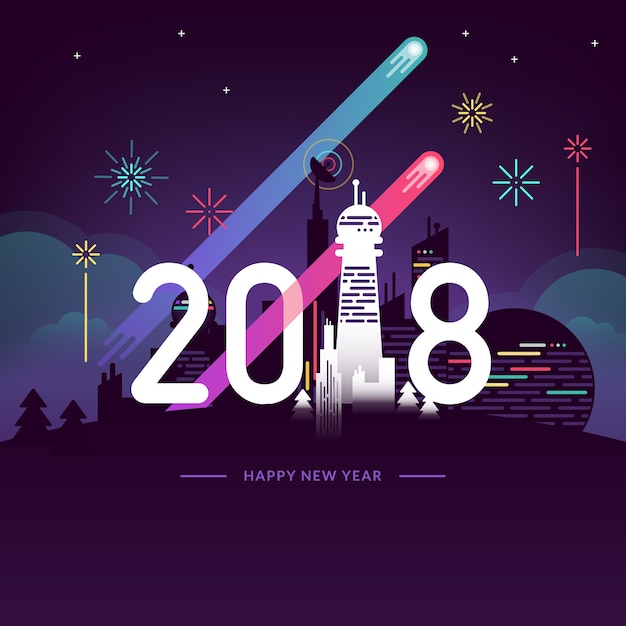 Feliz año nuevo con fondo de ciudad