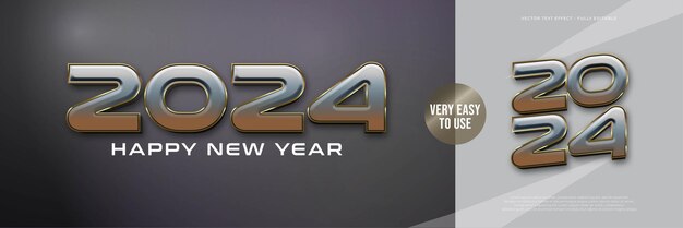Feliz año nuevo con fondo de escritura de gradiente metálico diseño de texto 3d efecto