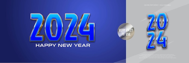 Vector feliz año nuevo fondo con gradiente azul diseño de escritura efecto de texto 3d