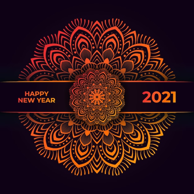 Feliz año nuevo y fondo de mandala de lujo