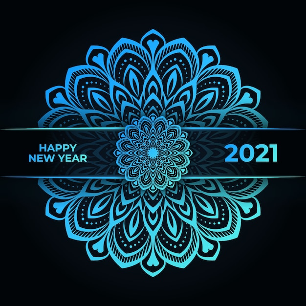 Feliz año nuevo y fondo de mandala de lujo