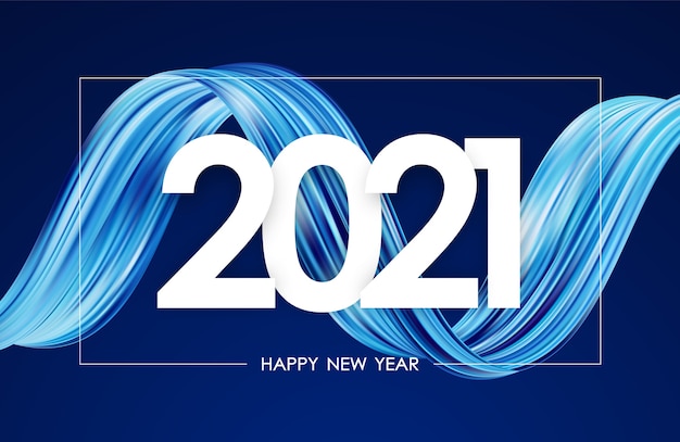 Feliz año nuevo. Forma de trazo de pintura acrílica retorcida abstracta azul.