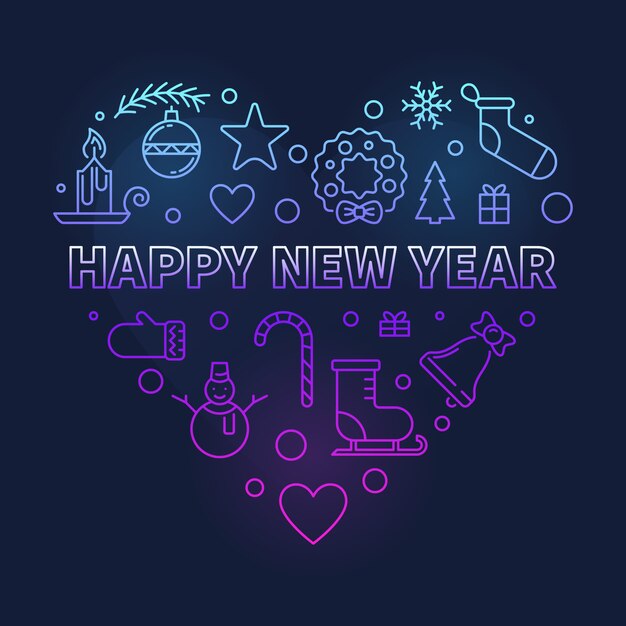 Feliz año nuevo en la ilustración del corazón