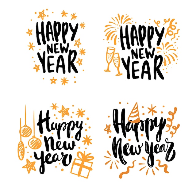 Feliz año nuevo ilustración gráfica de fiesta decoración navideña