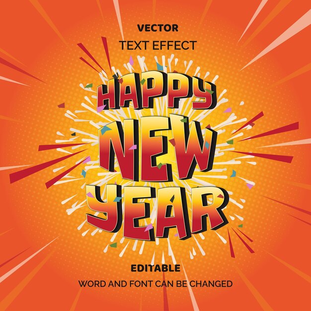 Feliz año nuevo con ilustración de vector de diseño de texto editable sunburst