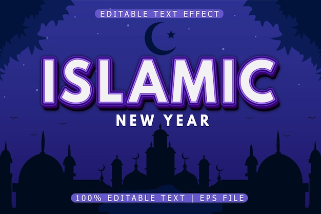 Feliz Año Nuevo Islámico Efecto de Texto Editable 3 Dimensión Relieve Estilo Moderno