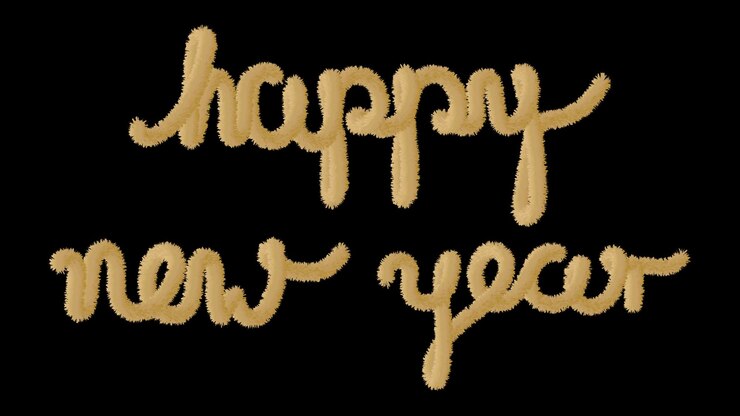 Feliz año nuevo con letras doradas vectoriales gradientes de diseño 3D en la víspera de Año Nuevo