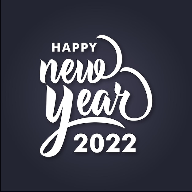 Feliz año nuevo letras con fondo azul inscripción manuscrita con remolinos Vector Gratis