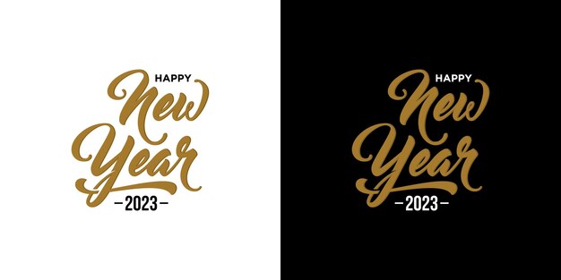 Feliz año nuevo letras de metal dorado aisladas sobre fondo blanco y negro